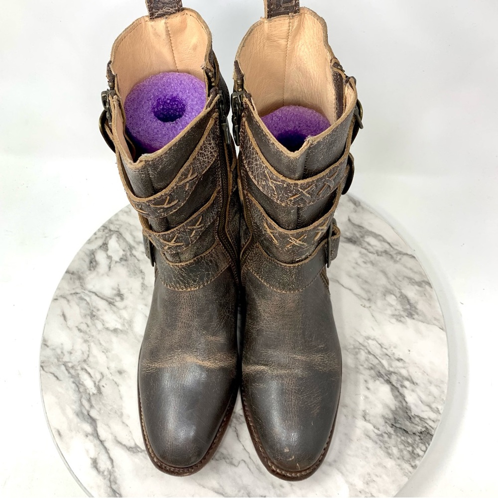 Bed Stu Blanchett Braid Buckle Strap Mid Calf Leather Boots 7 Bohemian Moto Boho - Picture 6 of 16